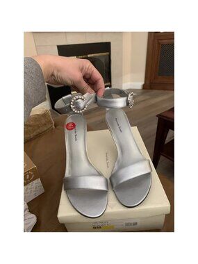 Amanda Smith Nicky Silver Ankle Strap Open Toe Stiletto Heels
